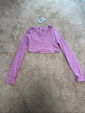 Gymshark Pastel grape/white Cropped Henley Long Sleeve Top